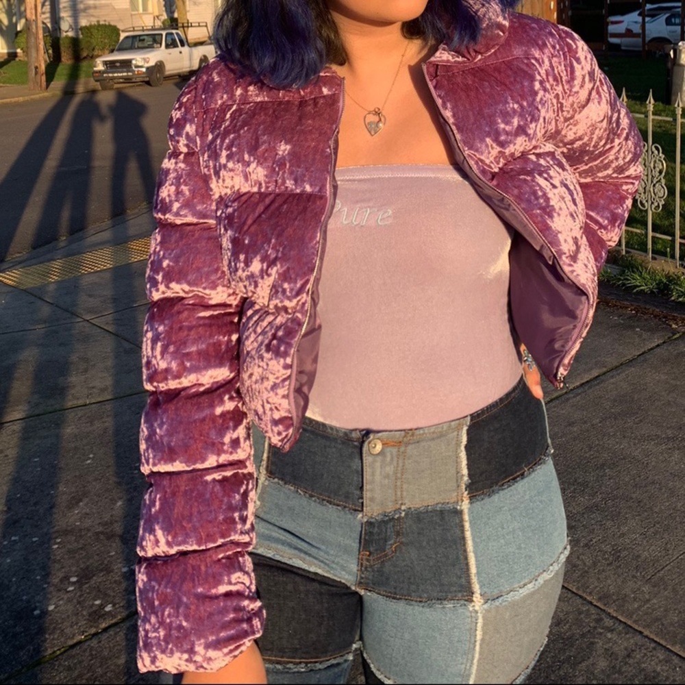 Lilac velvet puffer jacket
